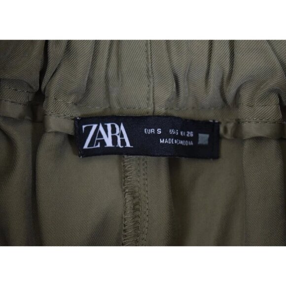 ZARA KHAKI GREEN ELASTIC BUTTON CROPPED PANTS - Picture 7 of 8